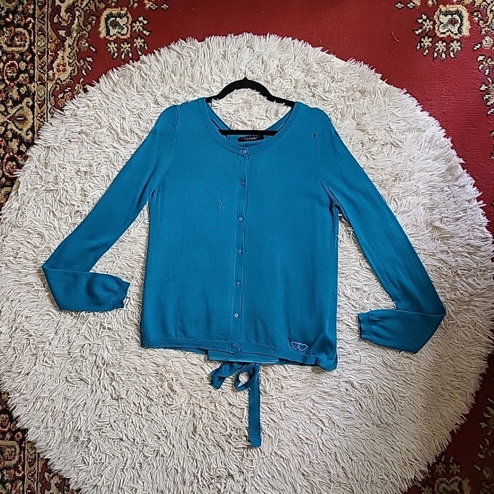 Twin Set Simona Barbieri Cardigan Sweater Teal Button Front Cardi